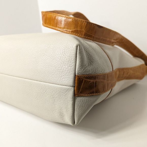 Vintage Cream Leather Shoulder Crossbody Bag Croc Print Trim Susan Gail - Picture 9 of 14